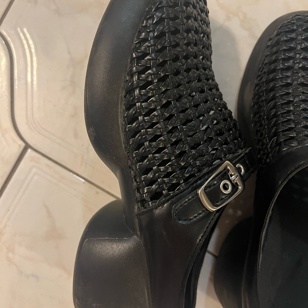 Black Woven Loafers with Silver Buckles